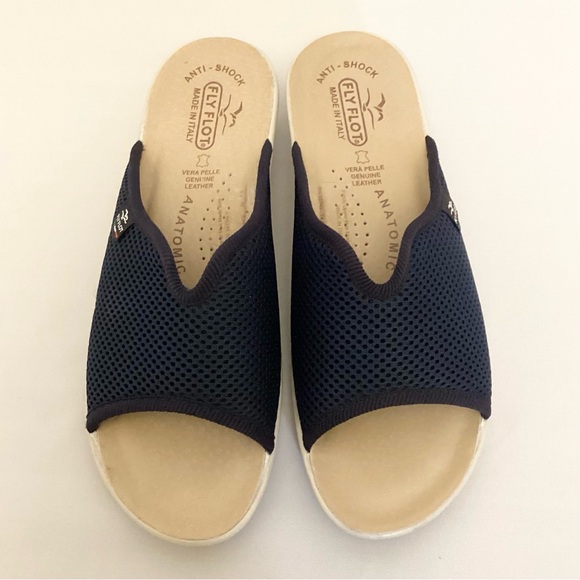 Fly Flot 7.5 (38) Women’s Slip On Sandals Navy Blue Slides Comfort Shoes Italy - Picture 4 of 8